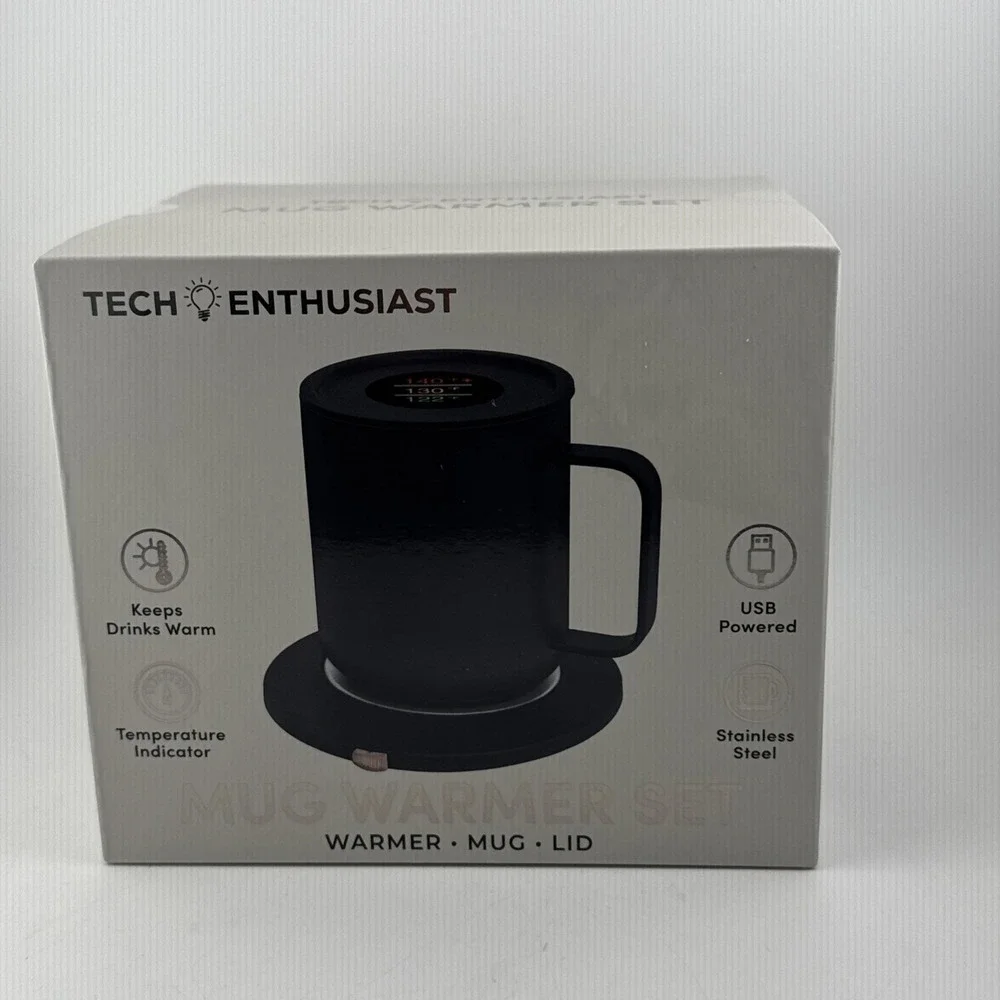 Tech Enthusiast Mug Warmer Set USB Powered Stainless Steel LED Black TE-CMWAE